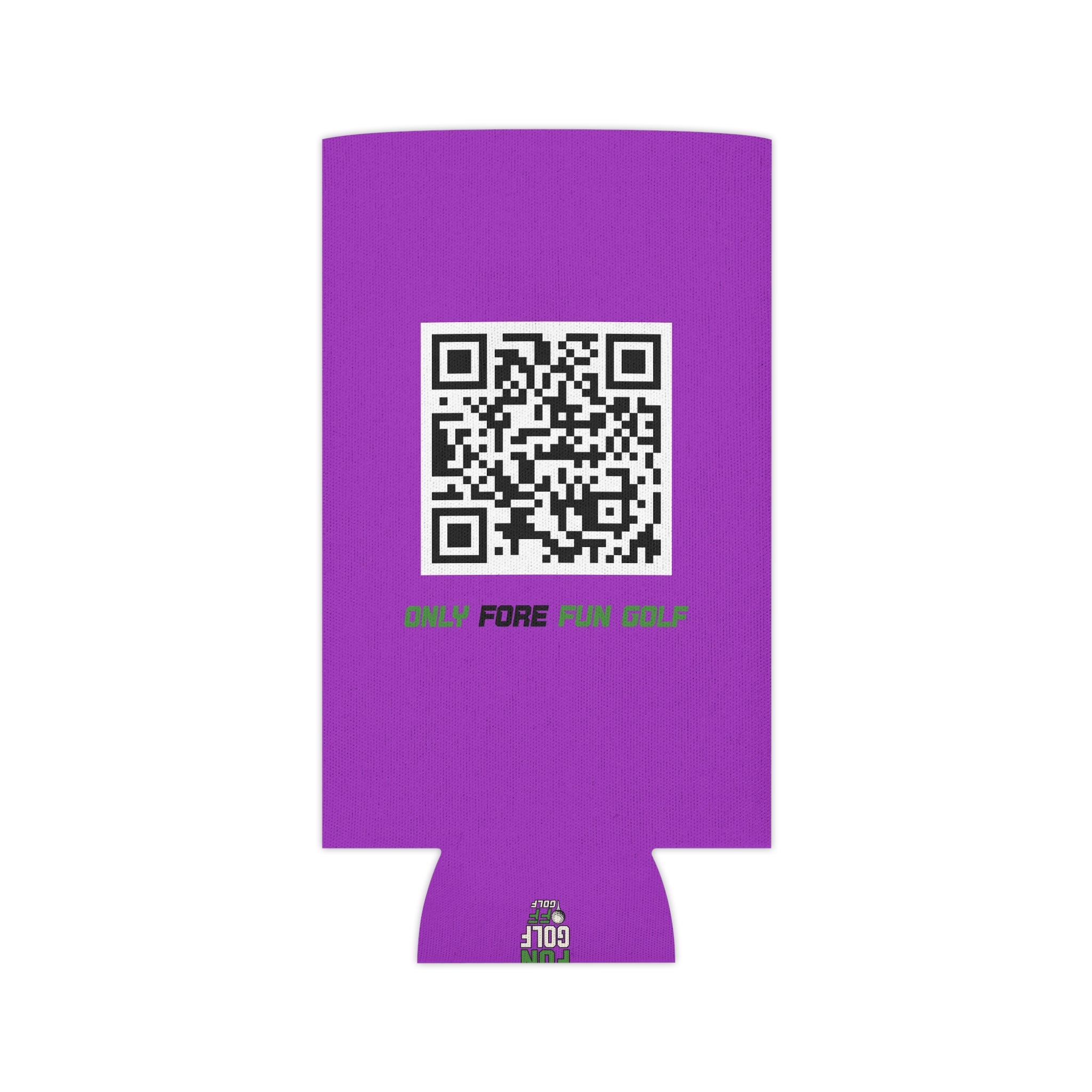 Regular and Slim Can Cooler — "Only Fore Fun Golf" QR Code Beverage Cooler - Purple