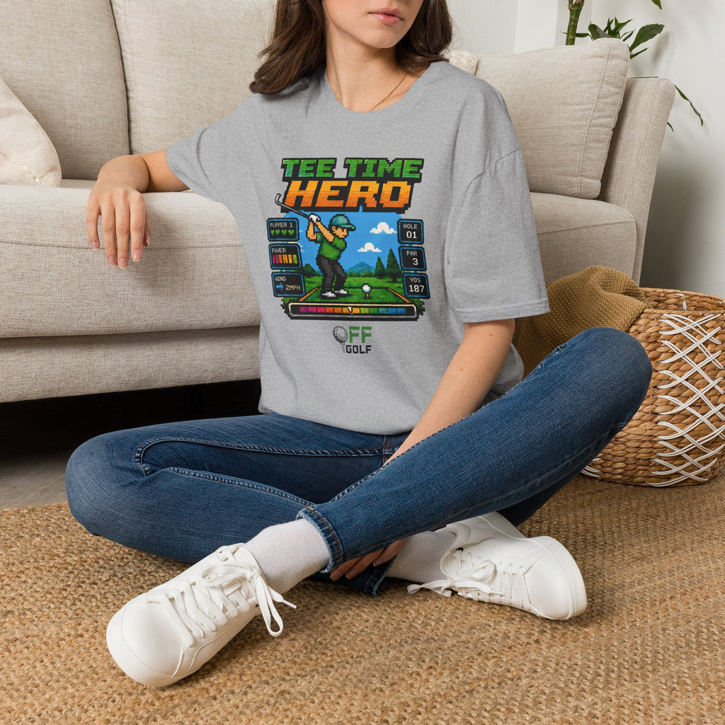 Golf T-Shirt — "Tee Time Hero" Pixel Golfing Tee (16 colors)