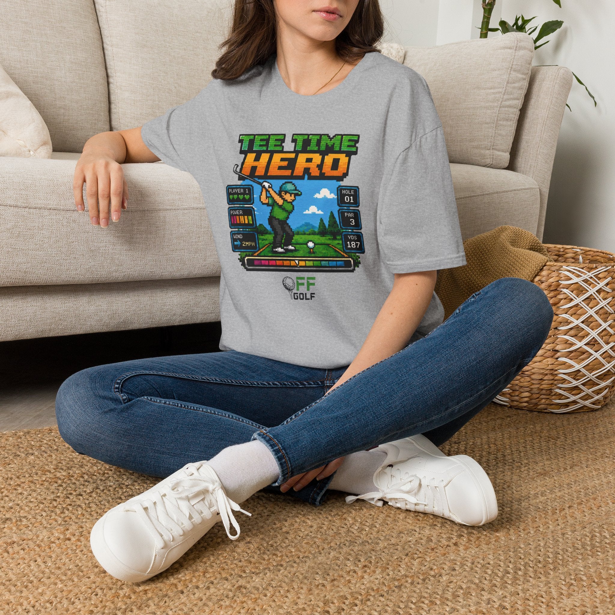 Golf T-Shirt — "Tee Time Hero" Pixel Golfing Tee (16 colors)