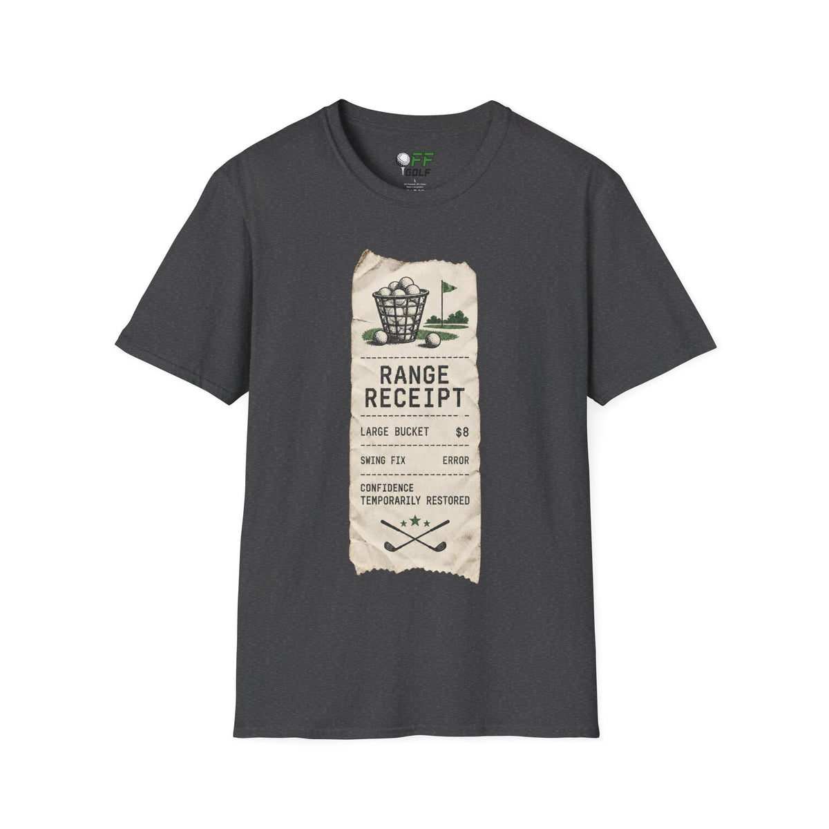 Golf Range Receipt T‑Shirt — Vintage Driving Range Graphic Tee (16 Colors)