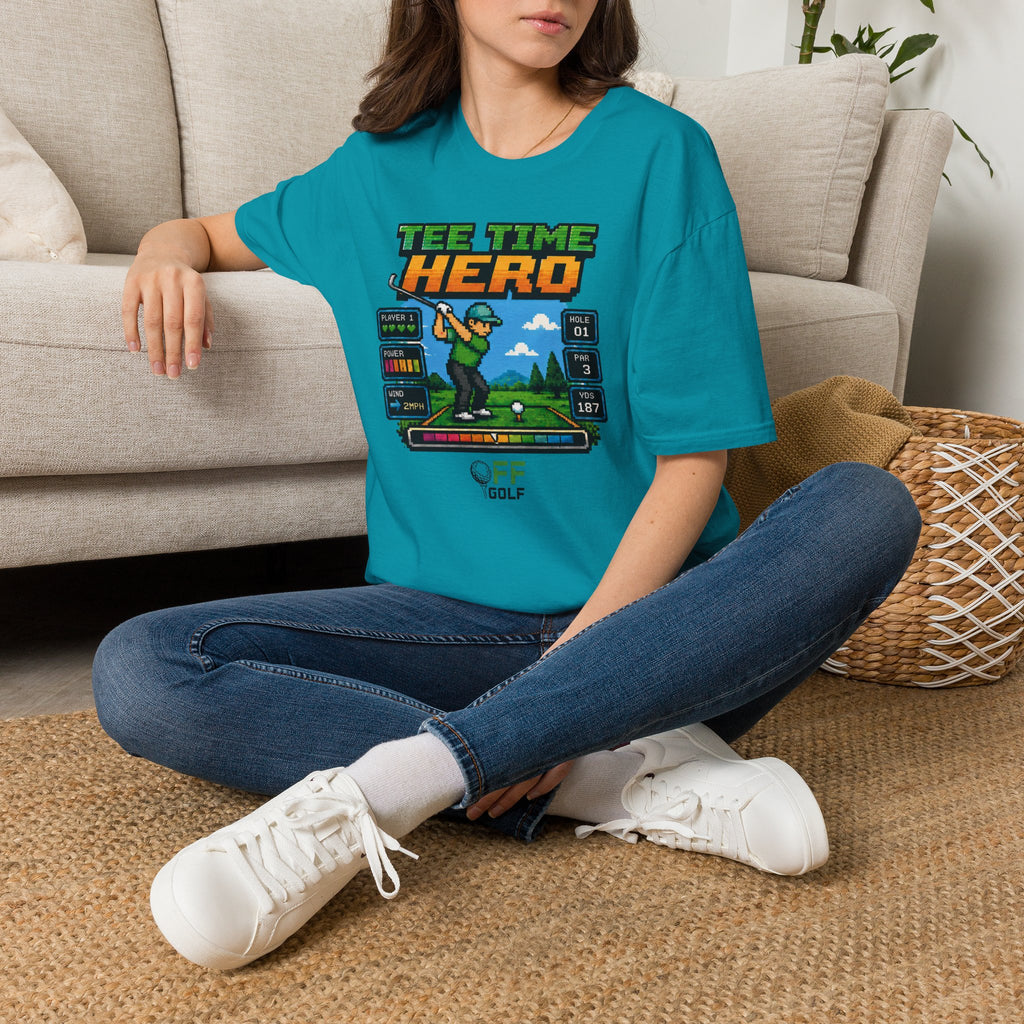 Golf T-Shirt — "Tee Time Hero" Pixel Golfing Tee (16 colors)
