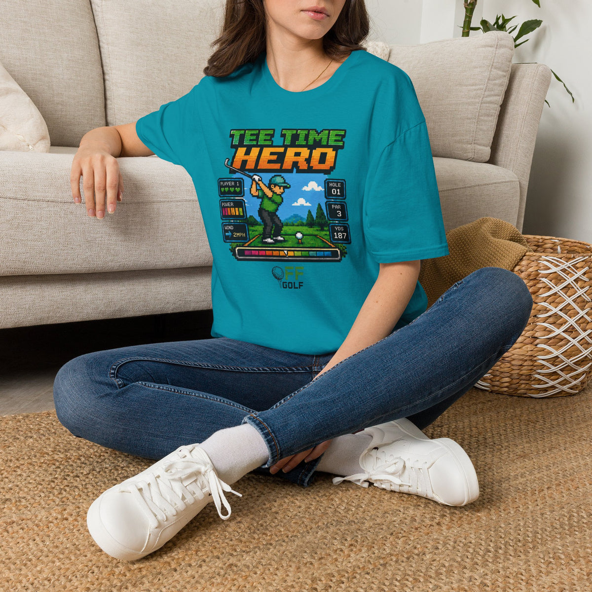 Golf T-Shirt — "Tee Time Hero" Pixel Golfing Tee (16 colors)