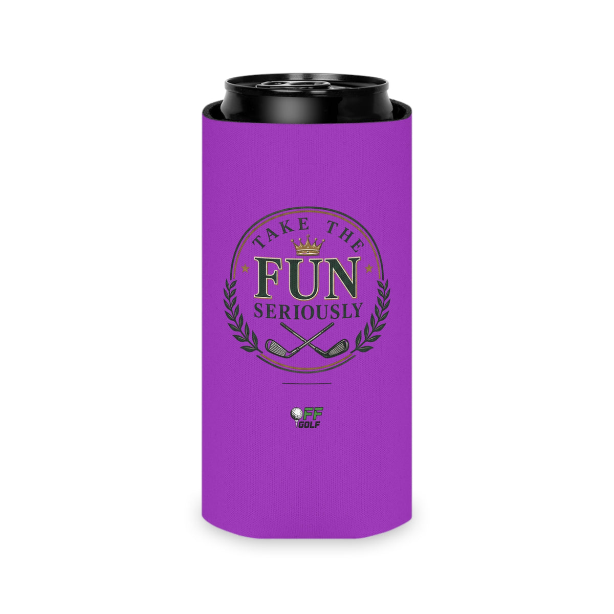 Regular and Slim Can Cooler — 'Take the Fun Seriously' Beverage Cooler with QR Code Design - Purple