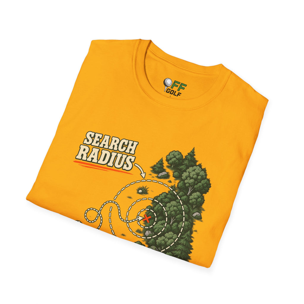Golf Search Radius T-Shirt — Funny Golf Course Map Design (16 Colors)
