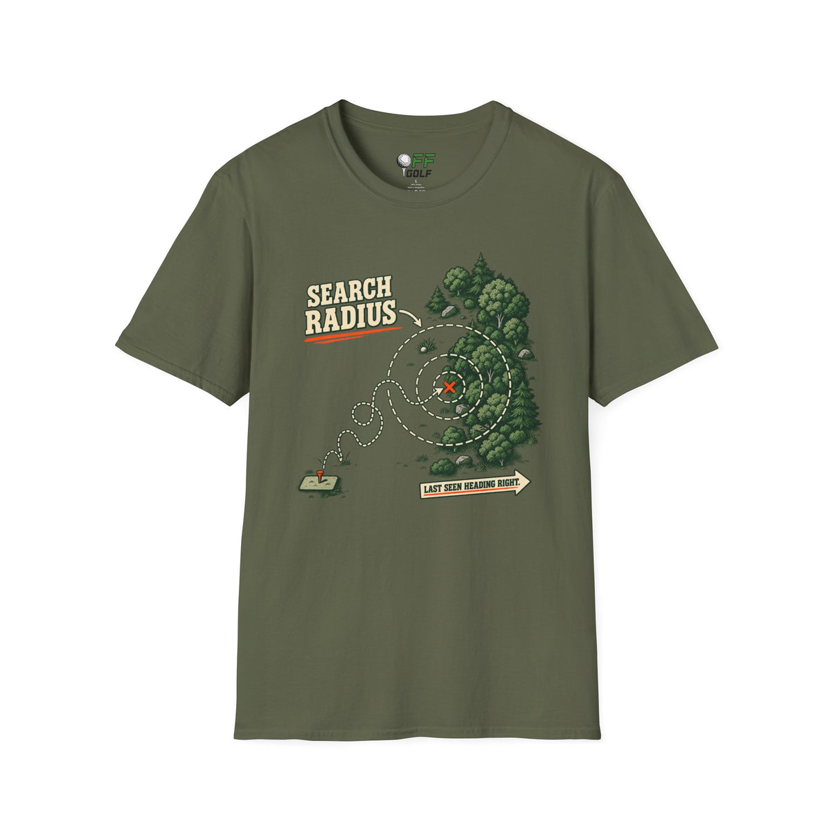 Golf Search Radius T-Shirt — Funny Golf Course Map Design (16 Colors)
