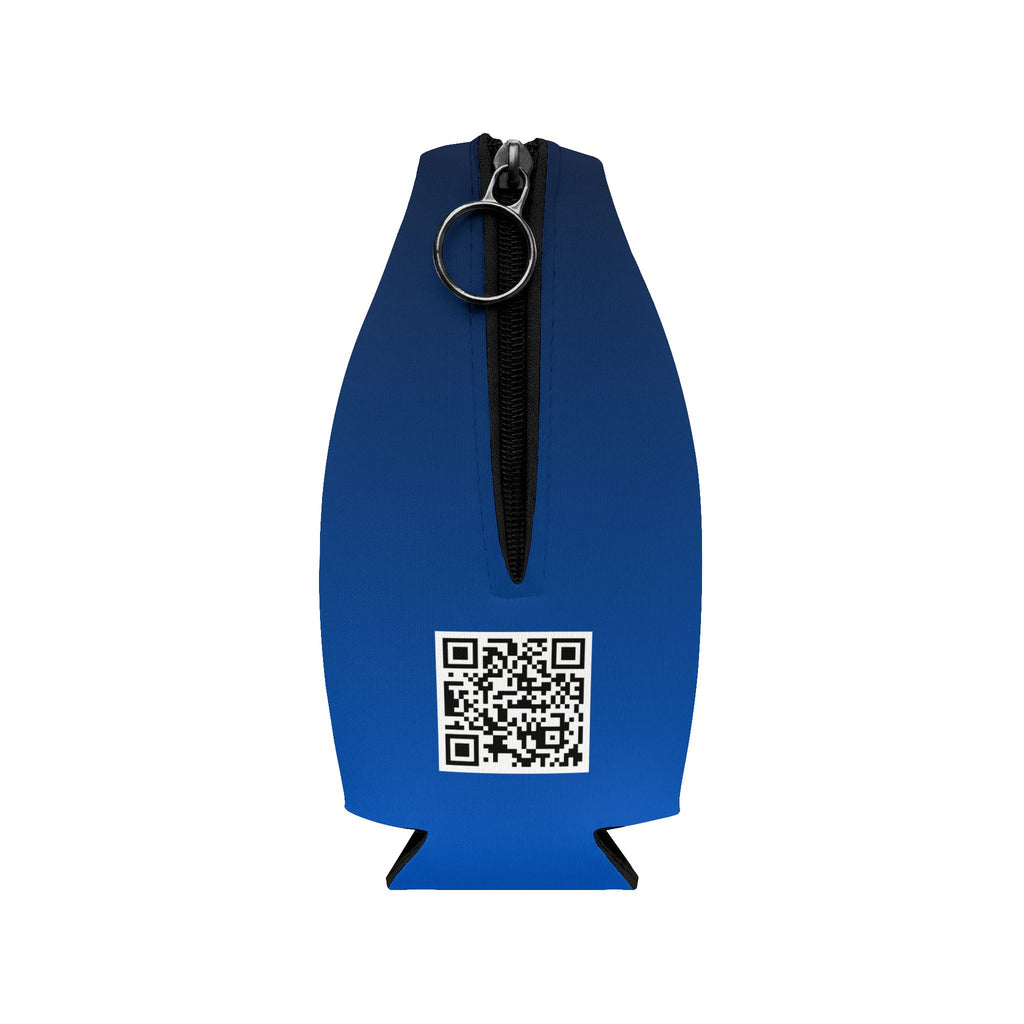 Golf Zip-Up Bottle Cooler Sleeve — Blue Neoprene Can Cooler with Zipper & Keyring (OFF Golf Logo)