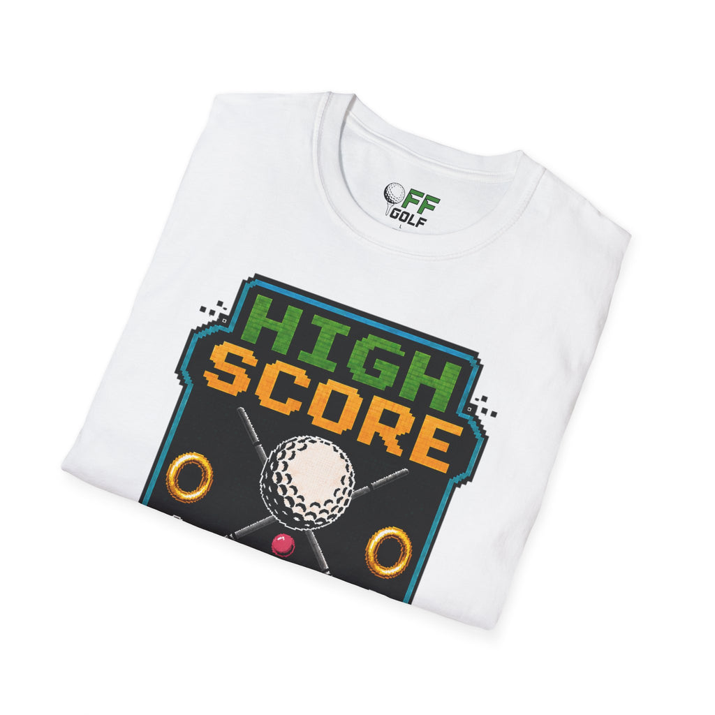 Golf T-Shirt — "High Score" Retro Arcade Pinball Golfing Tee (16 colors)