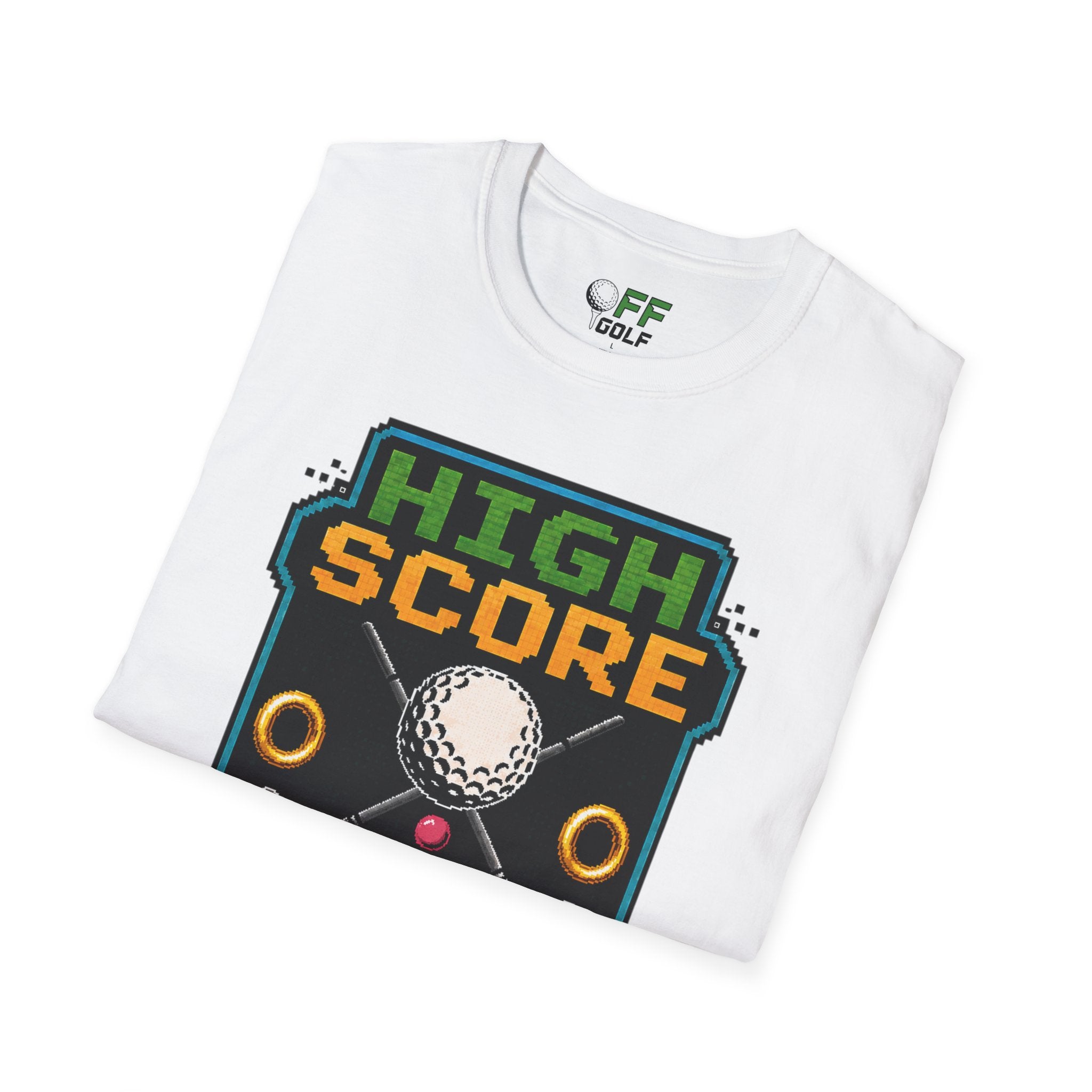 Golf T-Shirt — "High Score" Retro Arcade Pinball Golfing Tee (16 colors)