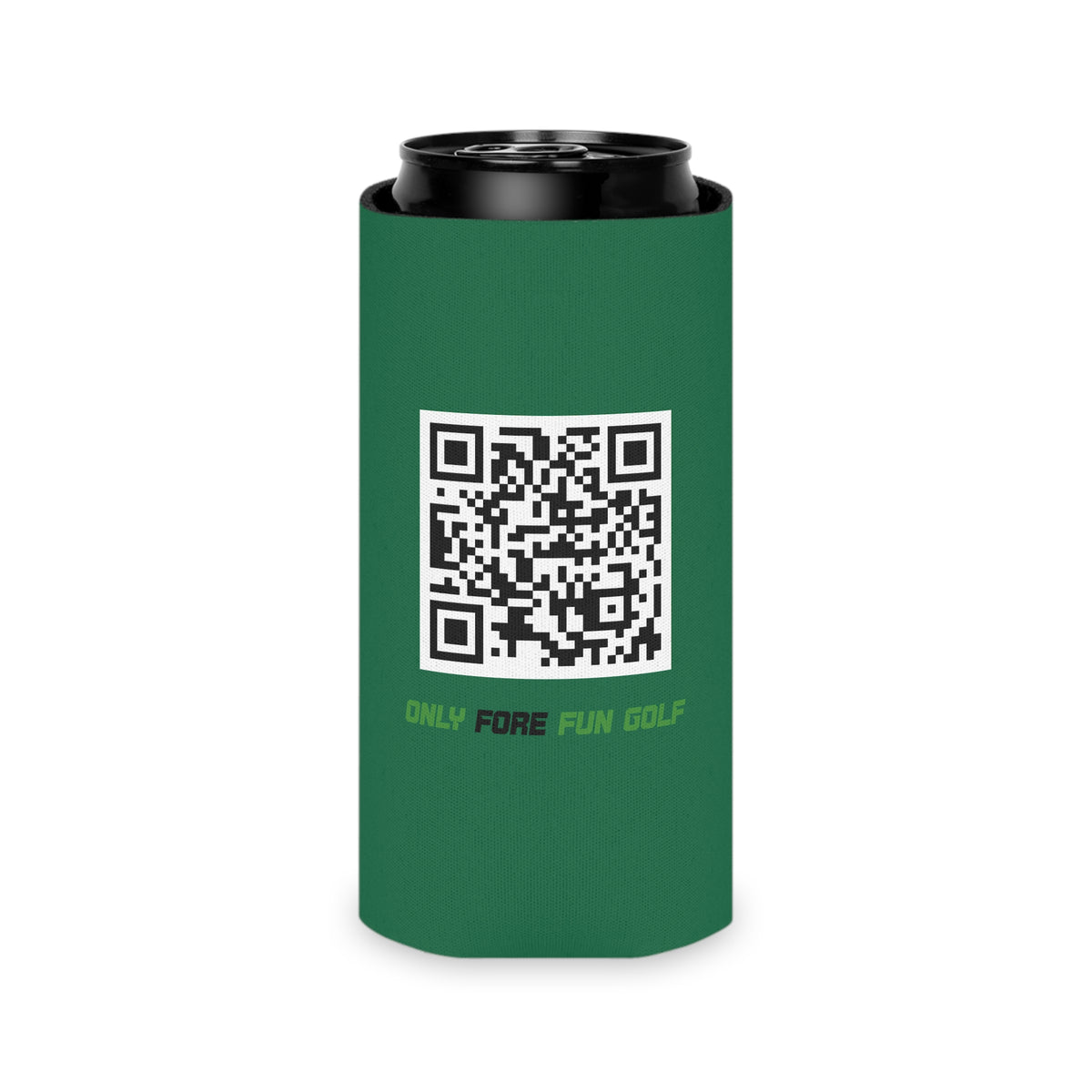 Can Cooler — "Only Fore Fun Golf" QR Code Beverage Cooler - Green