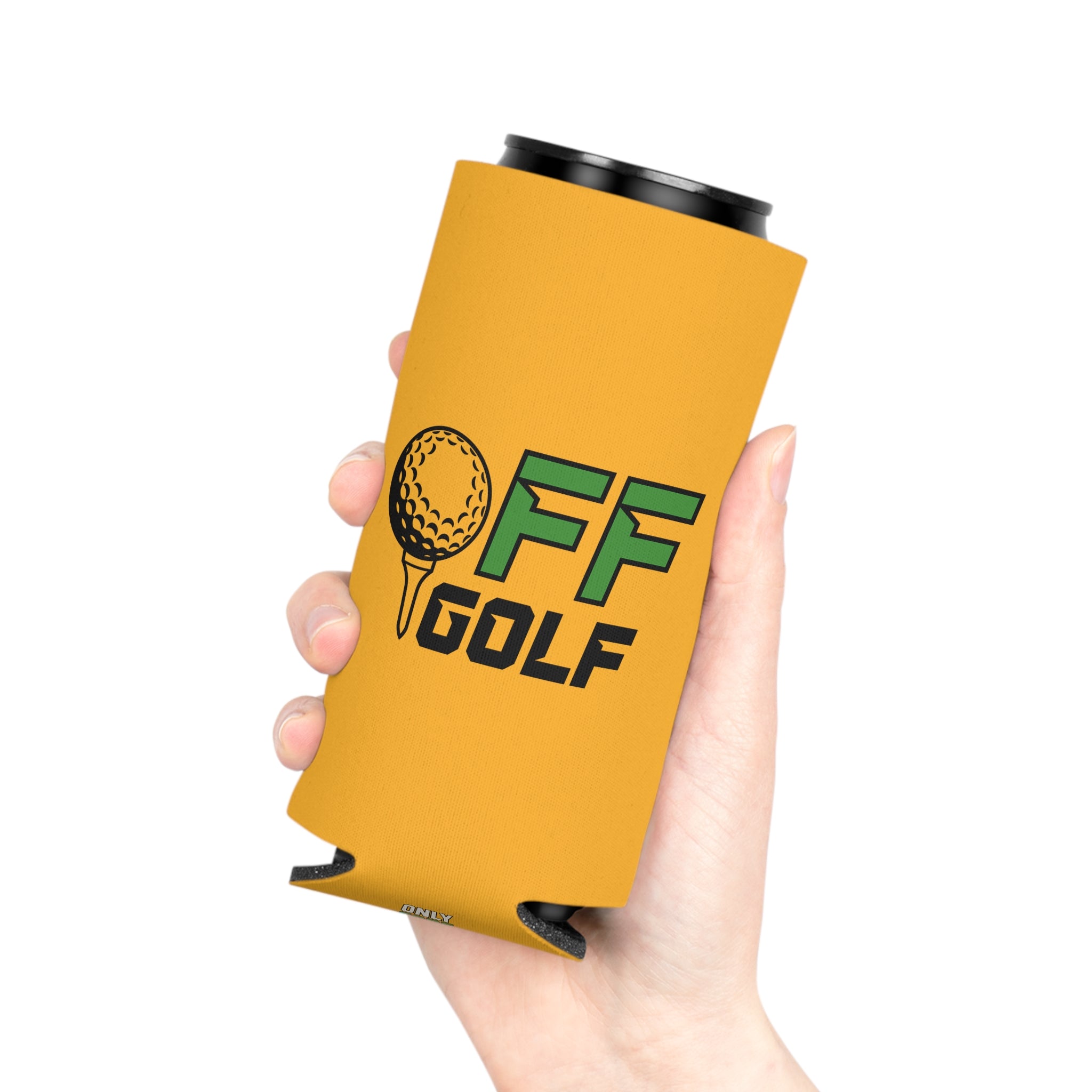 Off Golf Regular or Slim Can Cooler — "Only Fore Fun Golf" Beverage Cooler - Collegiate Gold