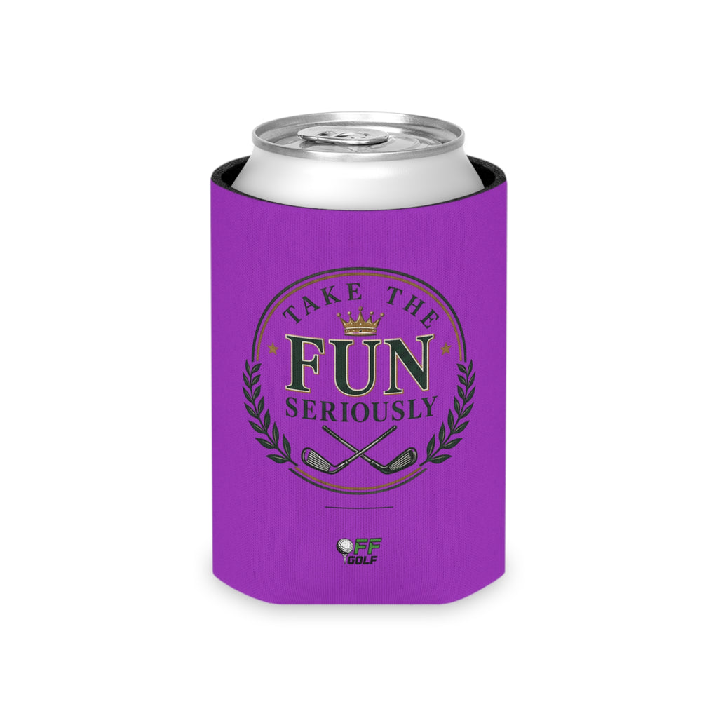 Regular and Slim Can Cooler — 'Take the Fun Seriously' Beverage Cooler with QR Code Design - Purple