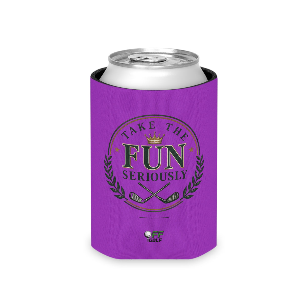 Regular and Slim Can Cooler — 'Take the Fun Seriously' Beverage Cooler with QR Code Design - Purple