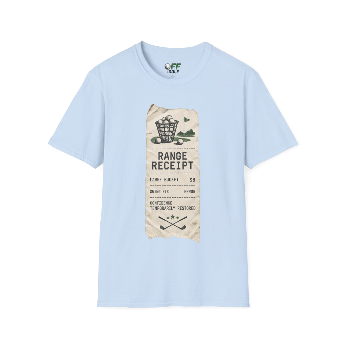 Golf Range Receipt T‑Shirt — Vintage Driving Range Graphic Tee (16 Colors)