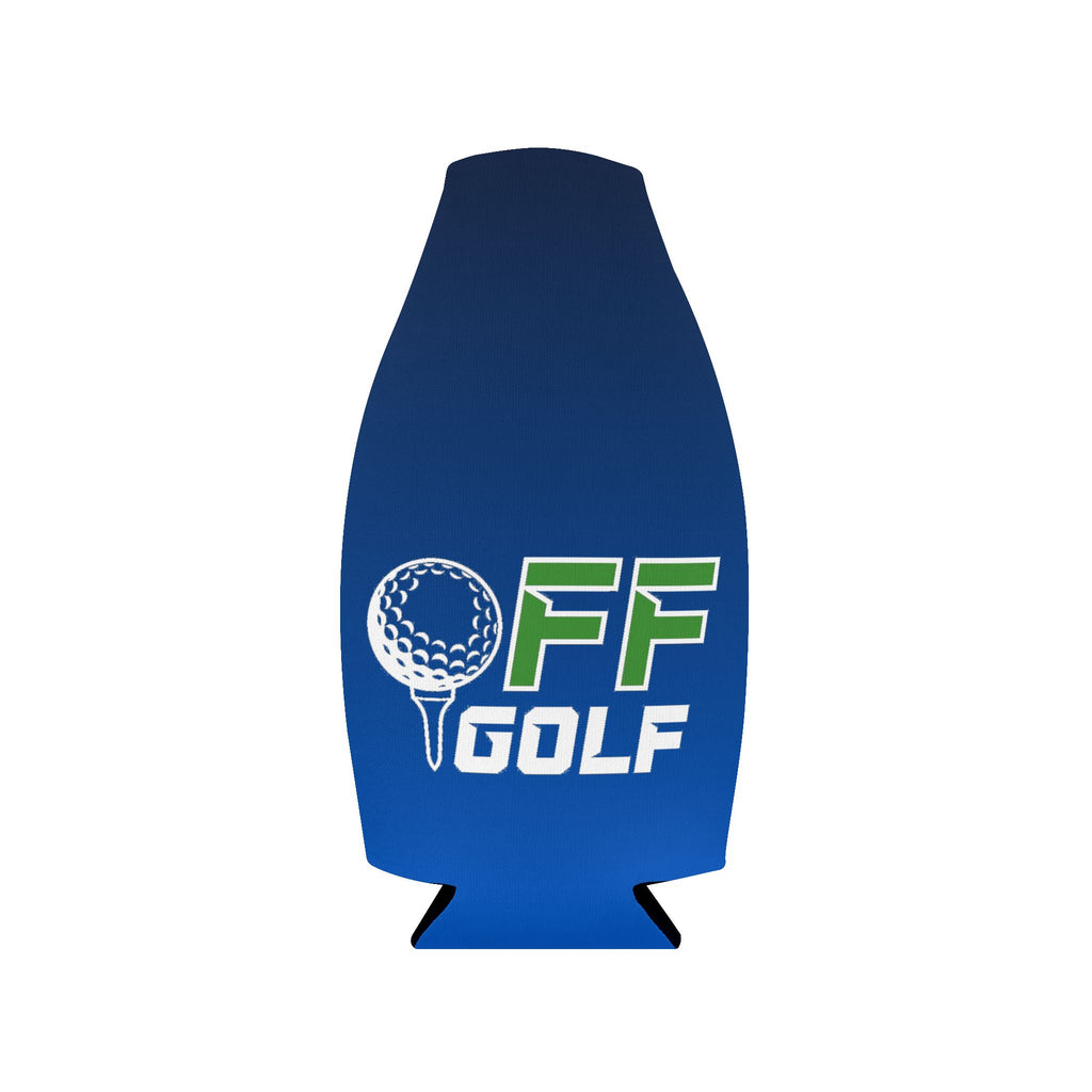 Golf Zip-Up Bottle Cooler Sleeve — Blue Neoprene Can Cooler with Zipper & Keyring (OFF Golf Logo)