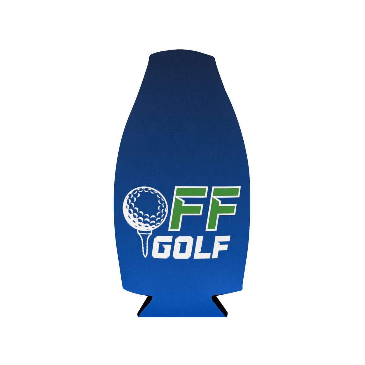 Golf Zip-Up Bottle Cooler Sleeve — Blue Neoprene Can Cooler with Zipper & Keyring (OFF Golf Logo)