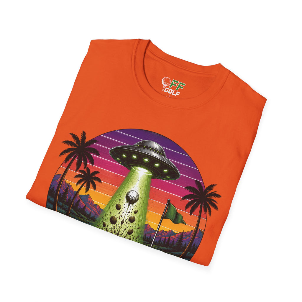 Alien Golf Retro Sunset T-Shirt — "Good Vibes & Bogeys" (16 colors)