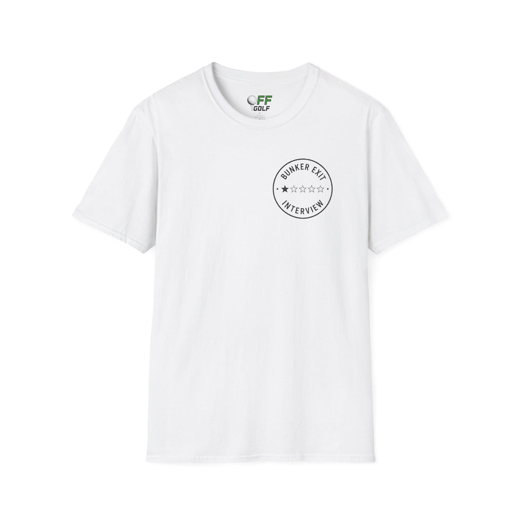 Bunker Exit Interview T-Shirt — Minimal Badge Graphic Tee (16 Colors)