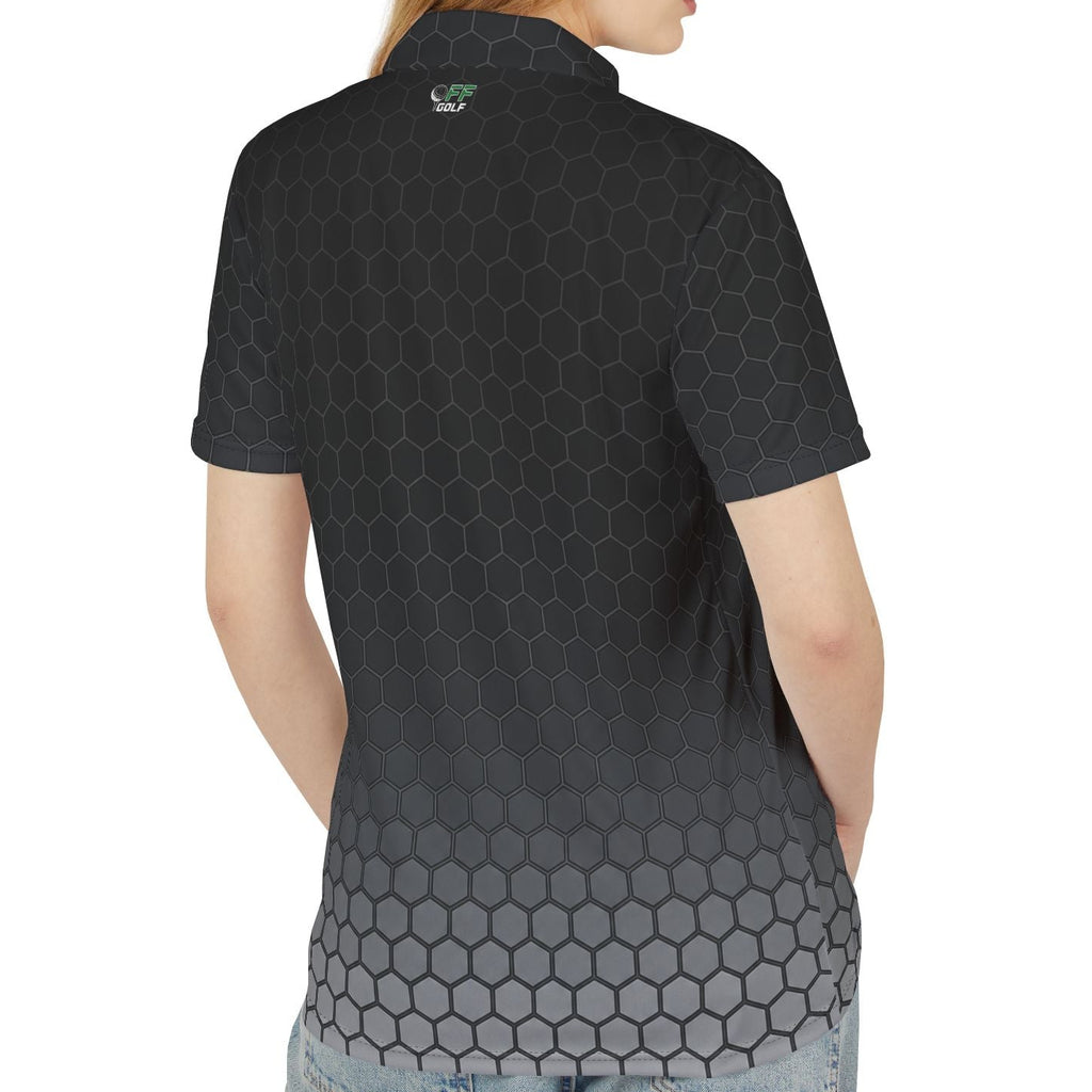 Golf Polo Shirt – Black Gradient Honeycomb Design Performance Polo Shirt
