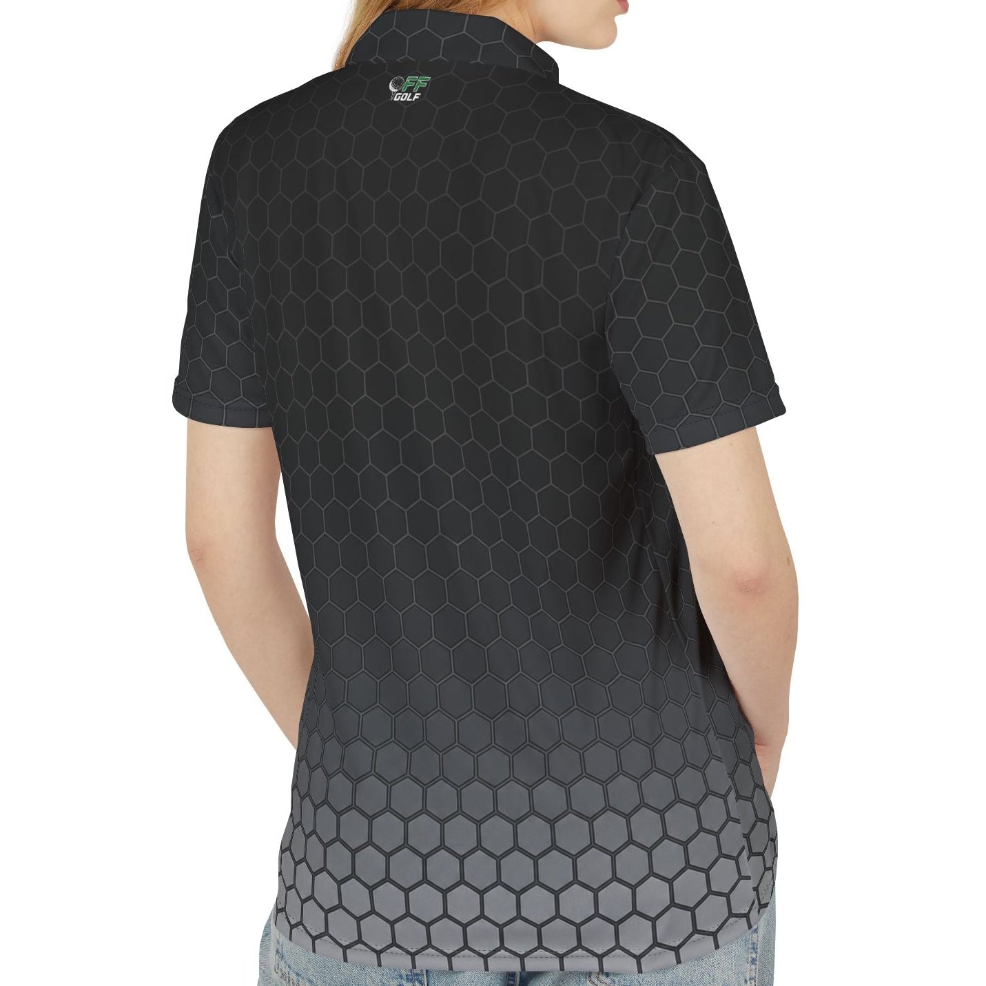 Golf Polo Shirt – Black Gradient Honeycomb Design Performance Polo Shirt