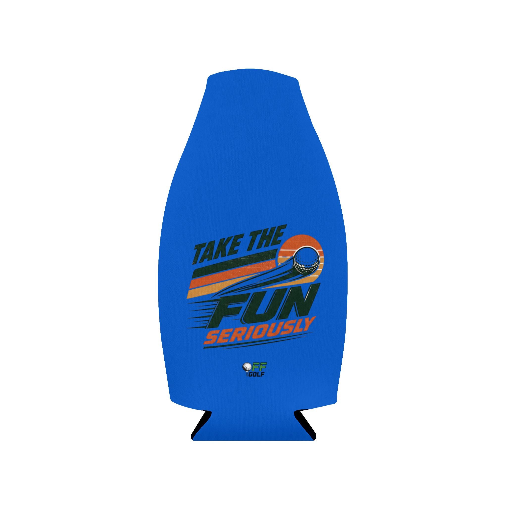 Zip-Up Bottle Cooler Sleeve — "Take the Fun Seriously" Golf Beverage Cooler - Blue