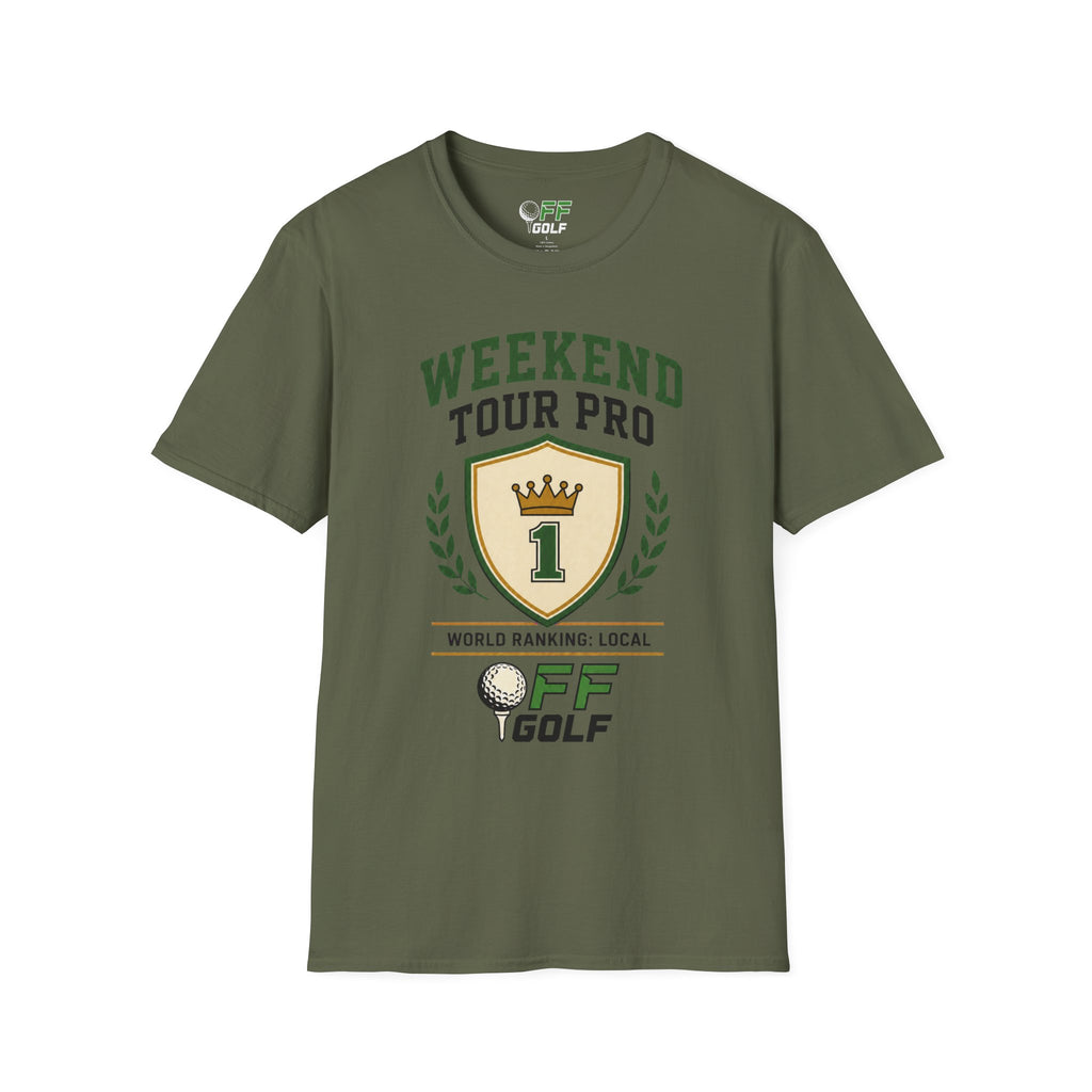 Weekend Tour Pro Golf T-Shirt — "Weekend Tour Pro" Crest Tee for Casual Golfers (16 colors)