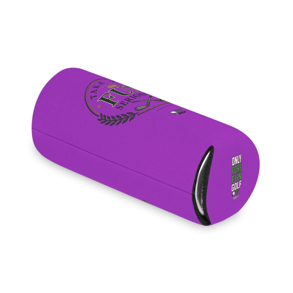 Regular and Slim Can Cooler — 'Take the Fun Seriously' Beverage Cooler with QR Code Design - Purple