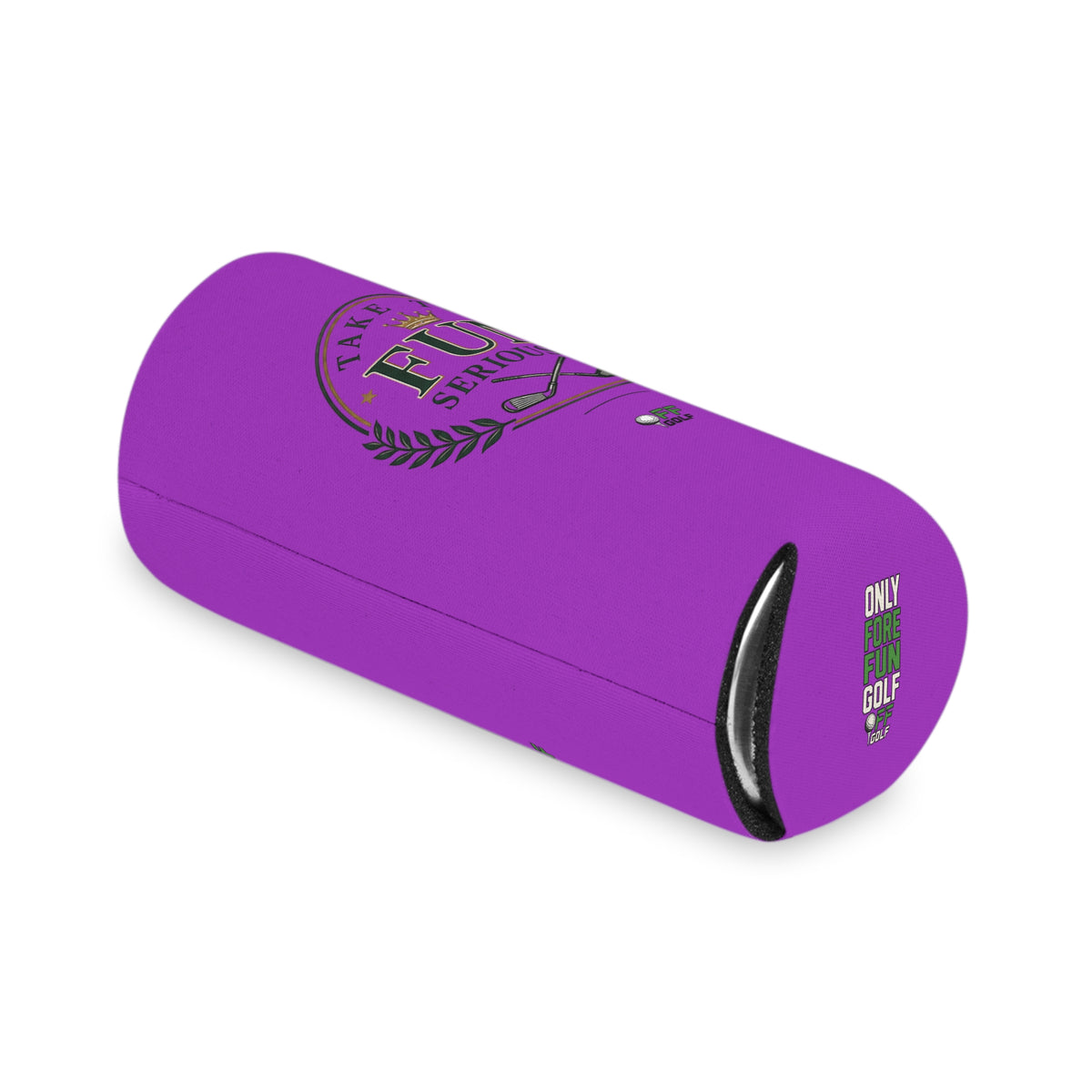Regular and Slim Can Cooler — 'Take the Fun Seriously' Beverage Cooler with QR Code Design - Purple