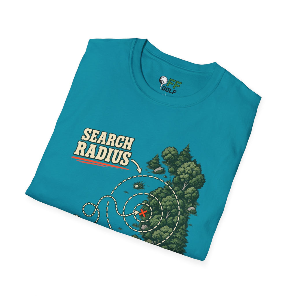 Golf Search Radius T-Shirt — Funny Golf Course Map Design (16 Colors)