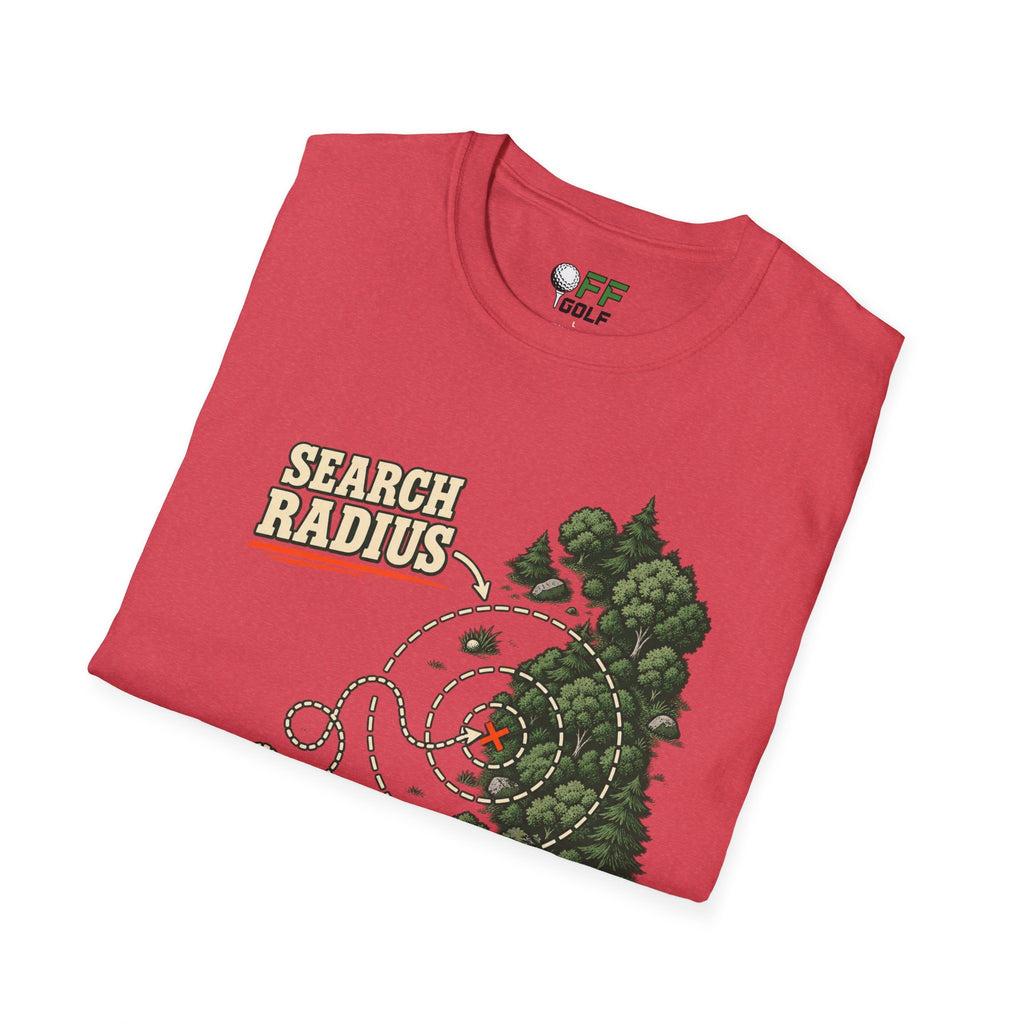 Golf Search Radius T-Shirt — Funny Golf Course Map Design (16 Colors)