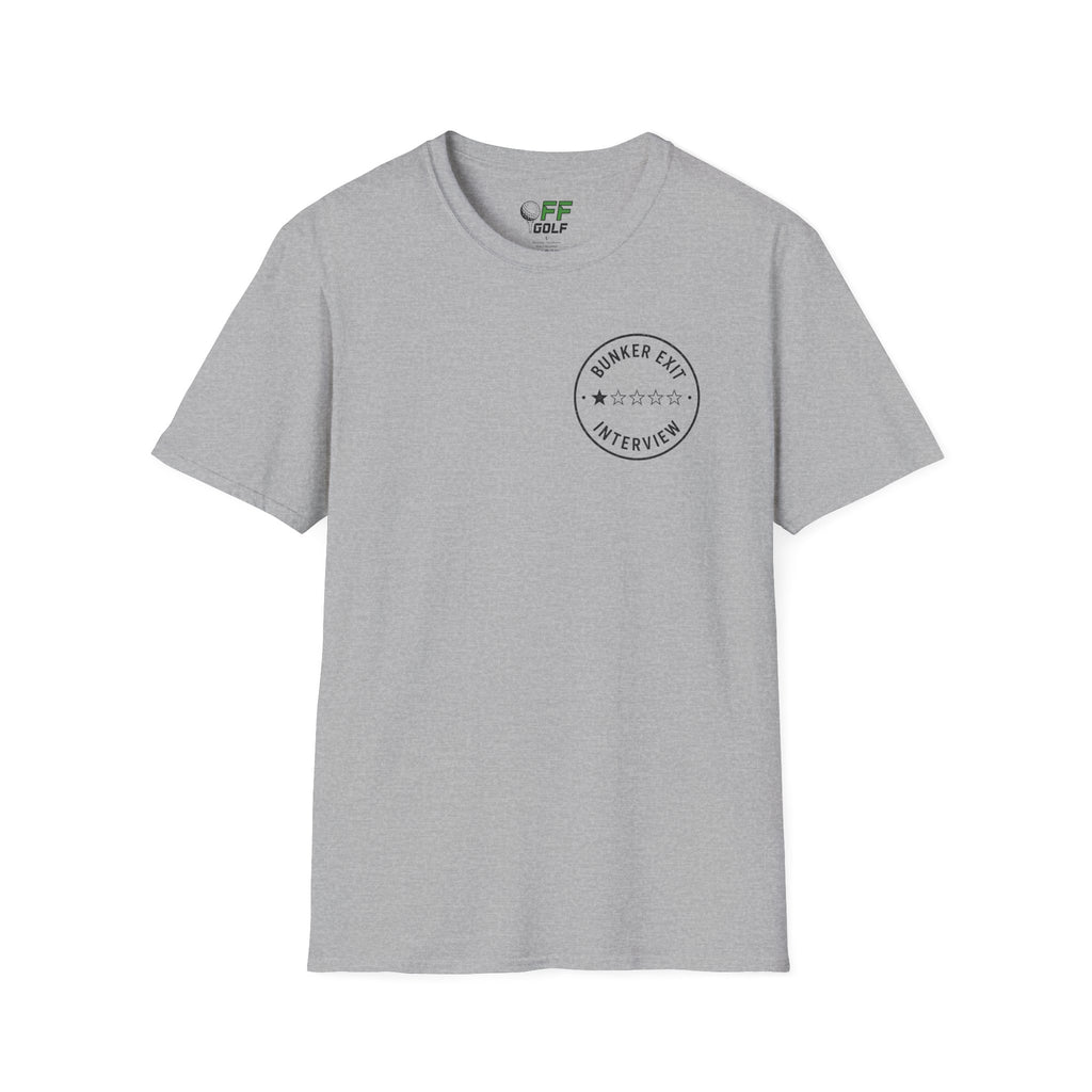Bunker Exit Interview T-Shirt — Minimal Badge Graphic Tee (16 Colors)