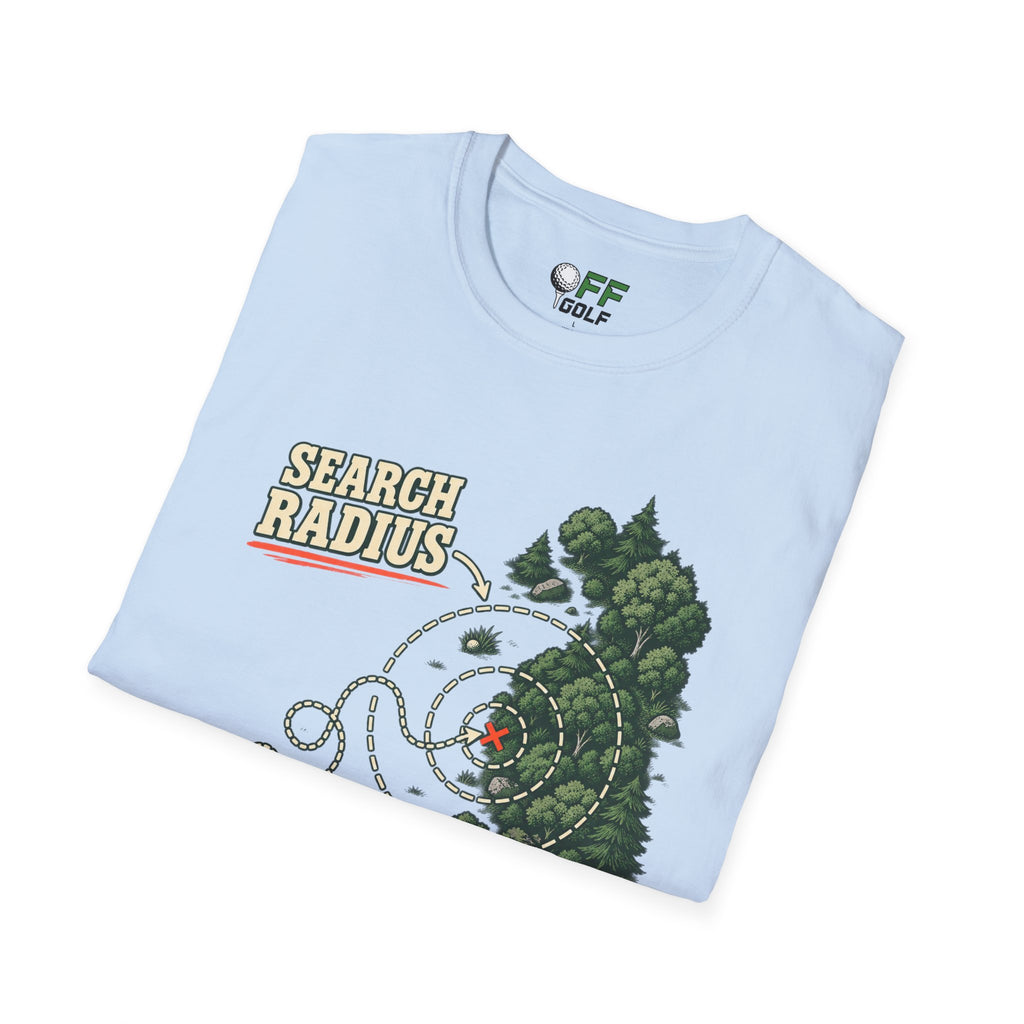 Golf Search Radius T-Shirt — Funny Golf Course Map Design (16 Colors)
