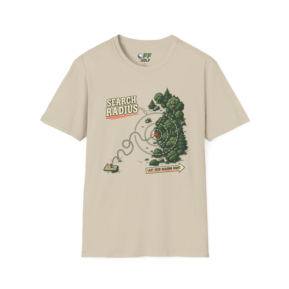 Golf Search Radius T-Shirt — Funny Golf Course Map Design (16 Colors)