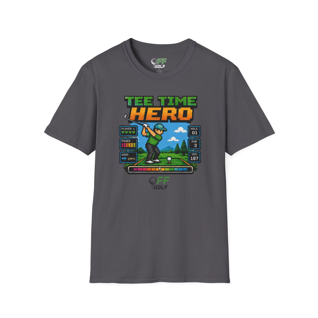 Golf T-Shirt — "Tee Time Hero" Pixel Golfing Tee (16 colors)
