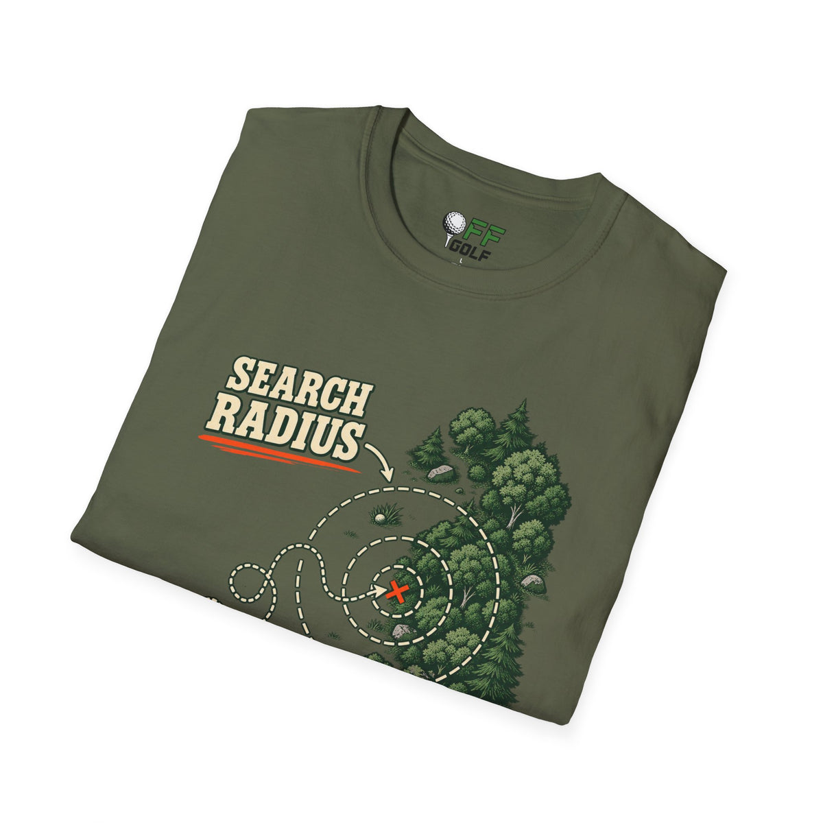 Golf Search Radius T-Shirt — Funny Golf Course Map Design (16 Colors)
