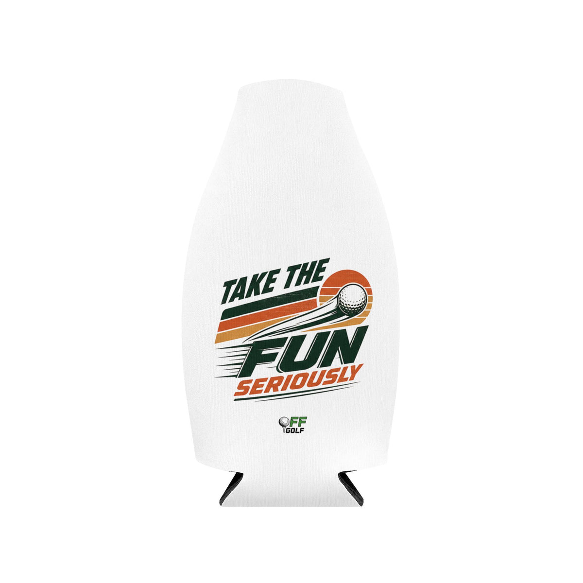 Zip-Up Bottle Cooler Sleeve — "Take the Fun Seriously" Golf Beverage Cooler - White