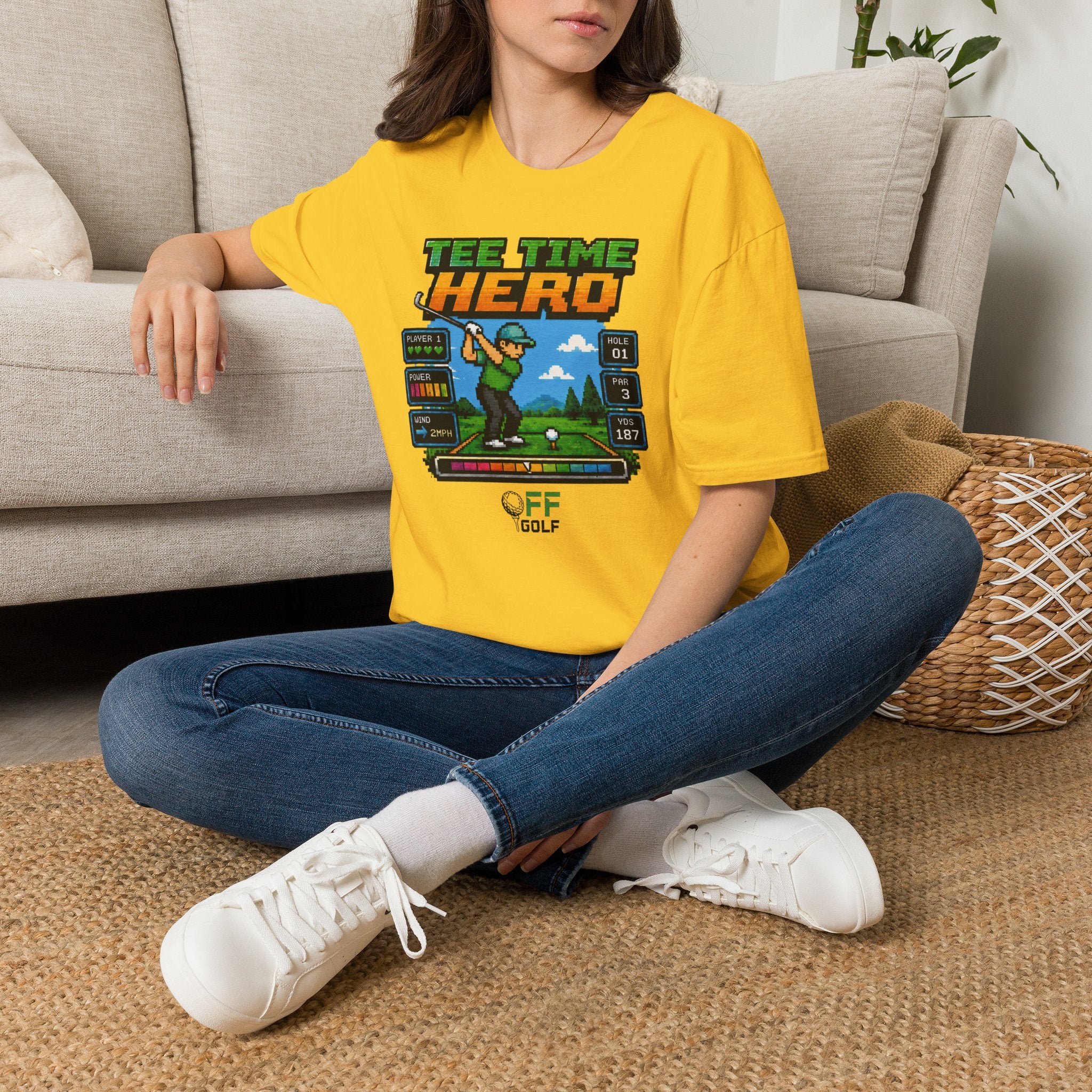 Golf T-Shirt — "Tee Time Hero" Pixel Golfing Tee (16 colors)