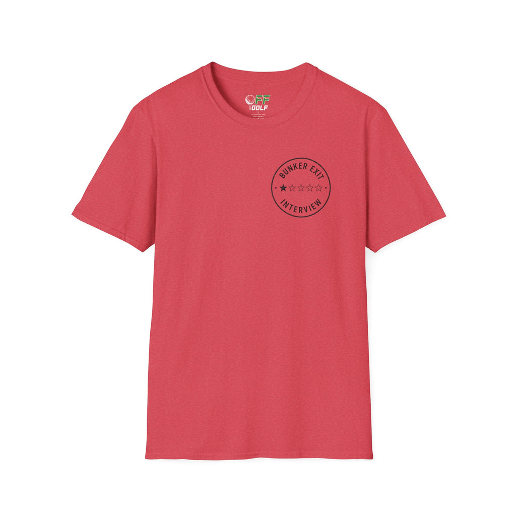 Bunker Exit Interview T-Shirt — Minimal Badge Graphic Tee (16 Colors)