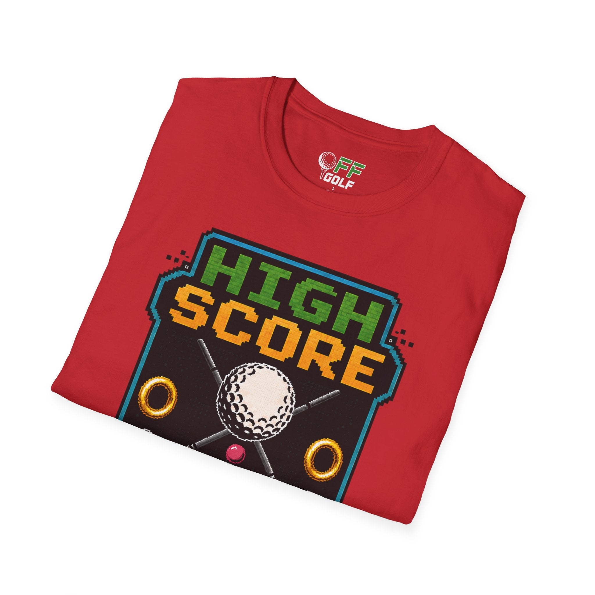 Golf T-Shirt — "High Score" Retro Arcade Pinball Golfing Tee (16 colors)