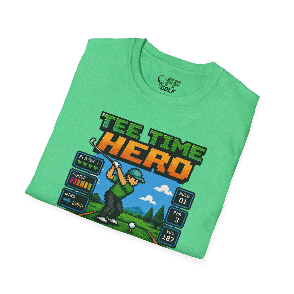 Golf T-Shirt — "Tee Time Hero" Pixel Golfing Tee (16 colors)