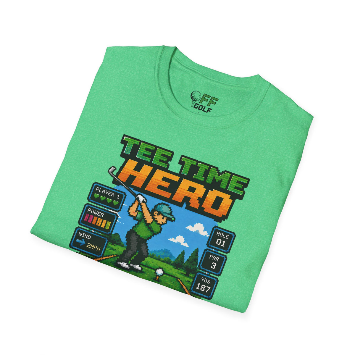 Golf T-Shirt — "Tee Time Hero" Pixel Golfing Tee (16 colors)