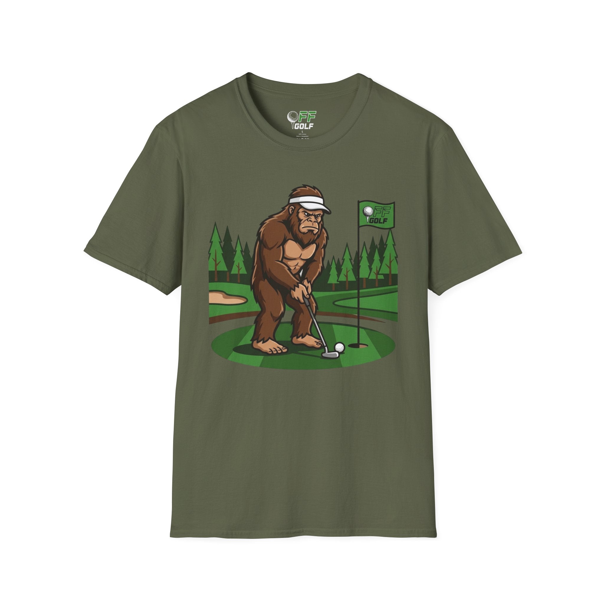 Bigfoot Golfer T-Shirt — Funny Sasquatch Putting Design Tee (16 colors)