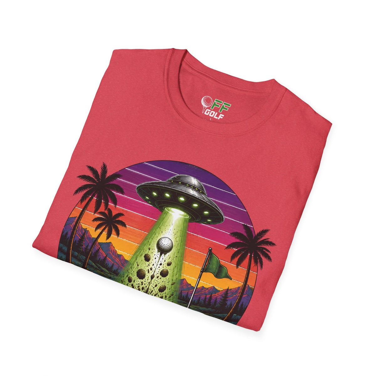 Alien Golf Retro Sunset T-Shirt — "Good Vibes & Bogeys" (16 colors)