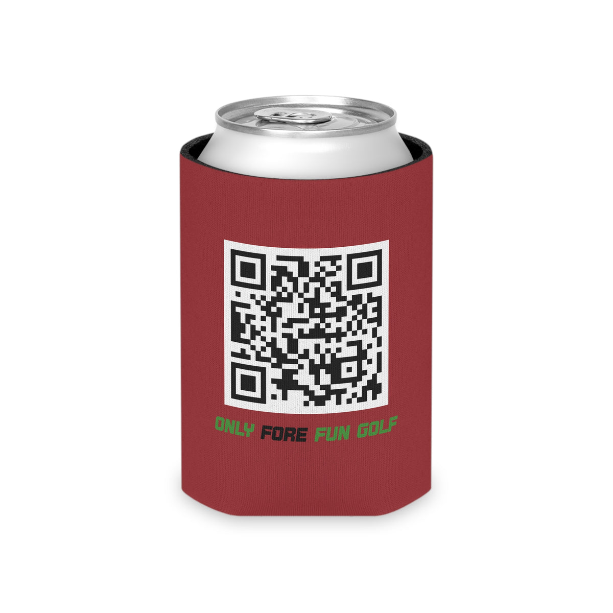 Can Cooler — "Only Fore Fun Golf" QR Code Beverage Cooler - Red