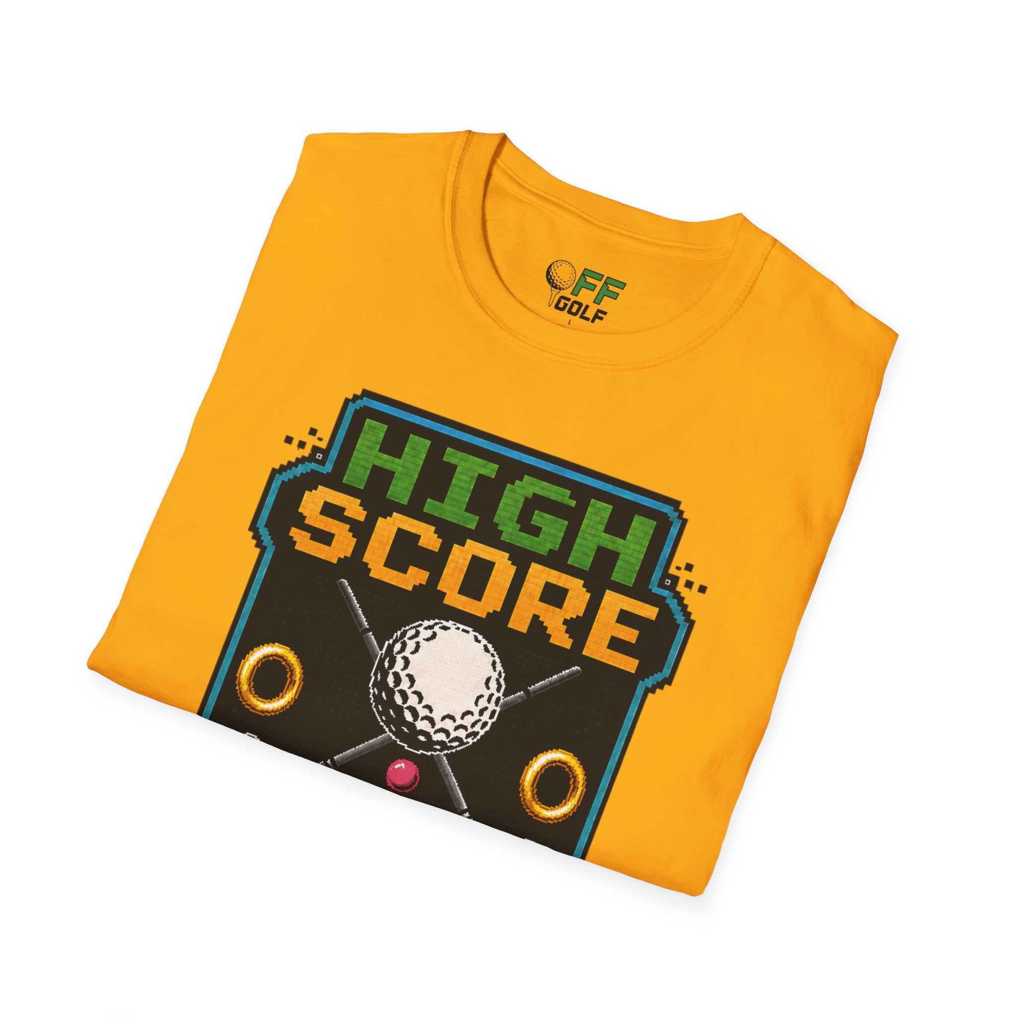 Golf T-Shirt — "High Score" Retro Arcade Pinball Golfing Tee (16 colors)