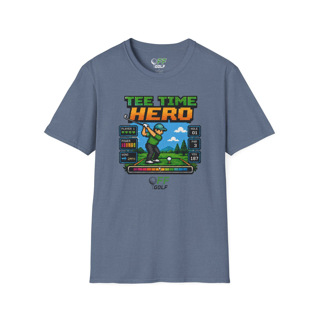 Golf T-Shirt — "Tee Time Hero" Pixel Golfing Tee (16 colors)