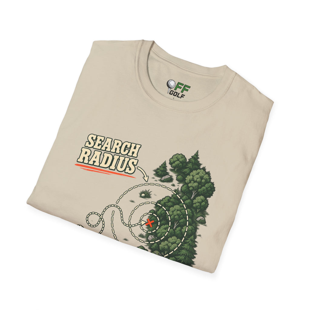 Golf Search Radius T-Shirt — Funny Golf Course Map Design (16 Colors)