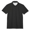Black and white patterned polo shirt on a white background