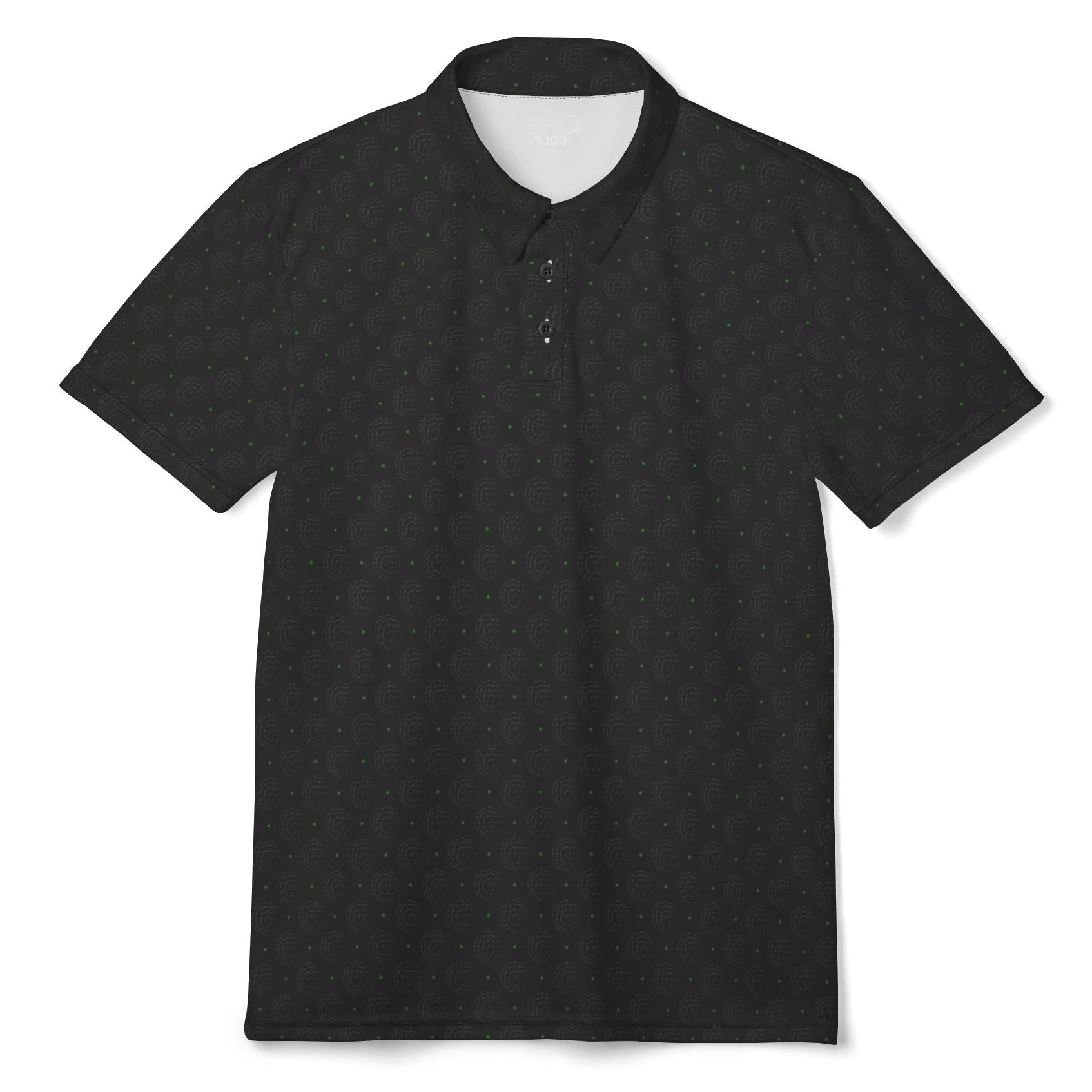 Black and white patterned polo shirt on a white background