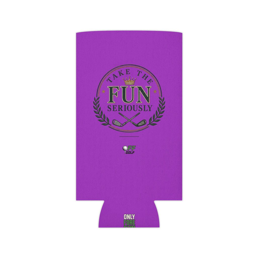 Regular and Slim Can Cooler — 'Take the Fun Seriously' Beverage Cooler with QR Code Design - Purple