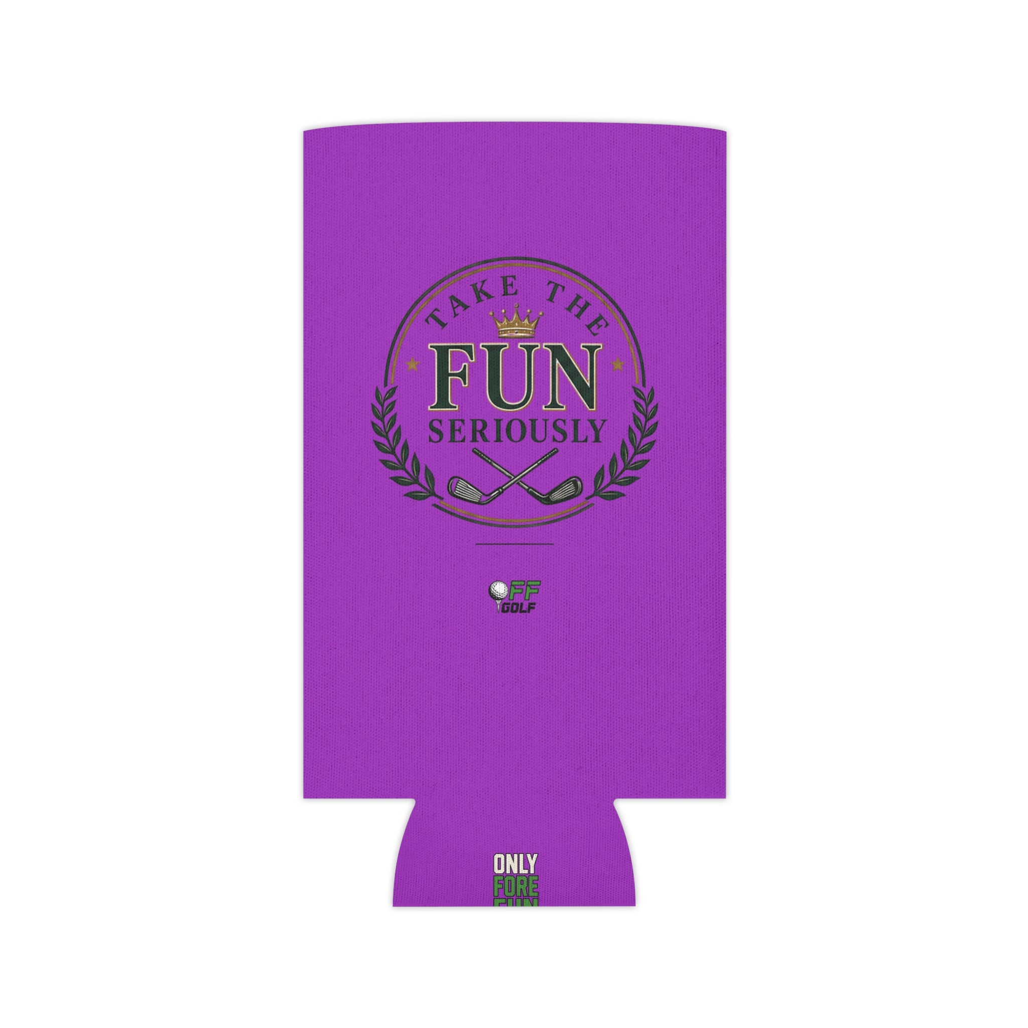 Regular and Slim Can Cooler — 'Take the Fun Seriously' Beverage Cooler with QR Code Design - Purple